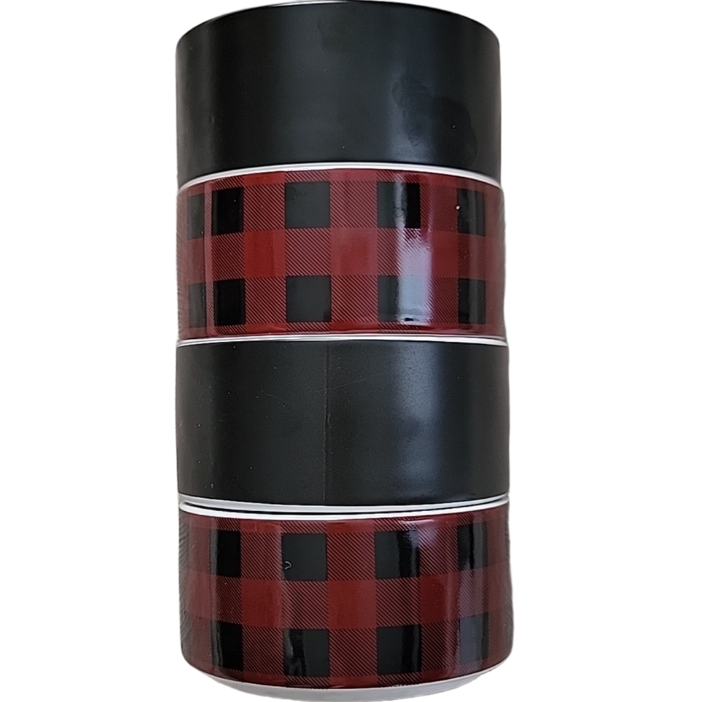 Celebrate It Ceramic Ramekin Bowl Set of 4 Black and Red Buffalo Check NEW
